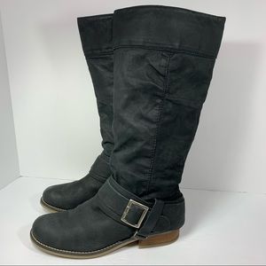 Aldo Moto Buckle detail Black Tall Leather Slouchy Boots; Women's 8.5